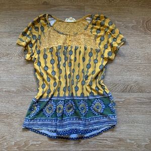 Sweet Wanderer yellow boho lace detail top